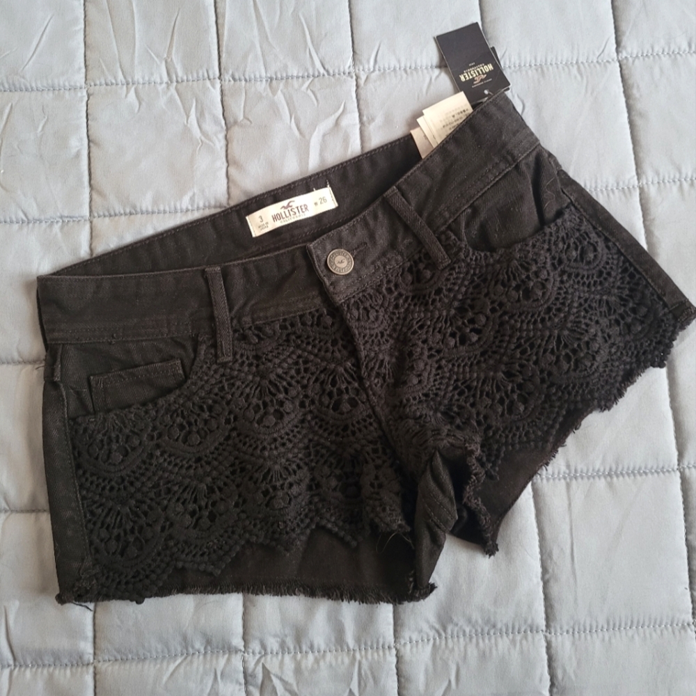 NWT Hollister Black Crochet Denim Shorts